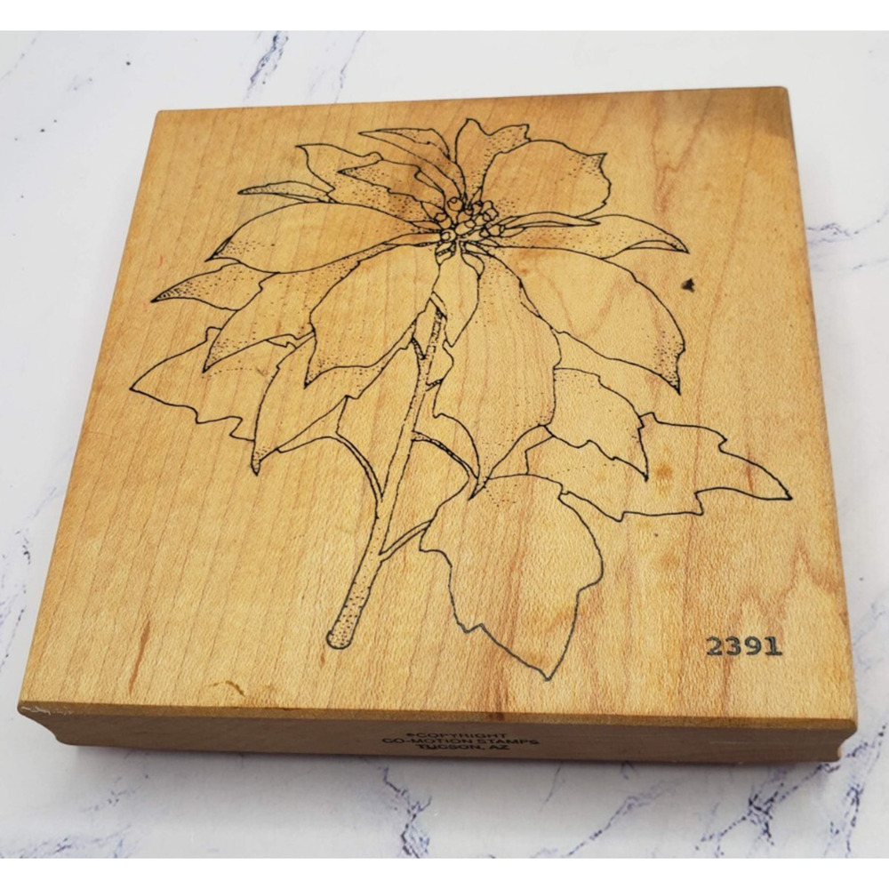 Christmas Poinsettia Flower Large Comotion Wood Mounted Rubber Stamps 2391